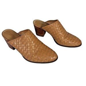 Madewell The Harper Leather Woven Mule Size 8.5 Amber Brown Heeled Pointed Toe